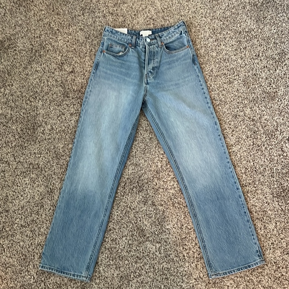 High Waist Straight Jeans w/ button fly